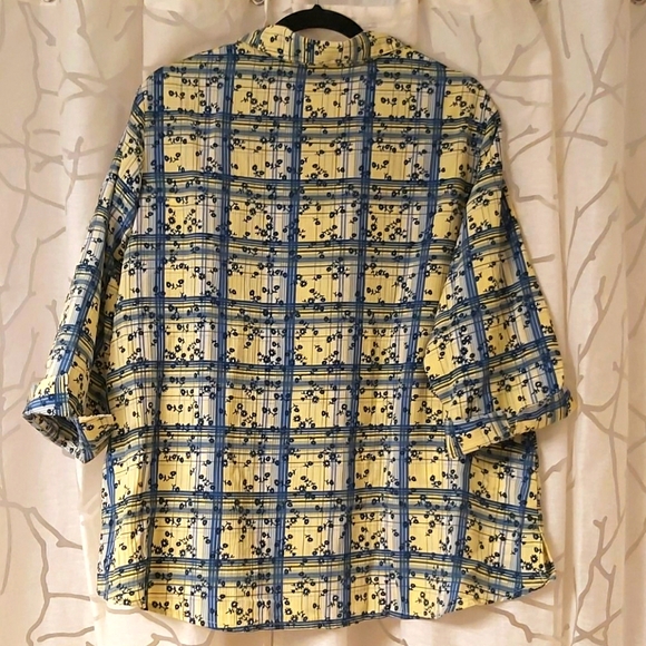 Vintage ALIA 18W Yellow and Blue Plaid Blouse - Picture 2 of 4